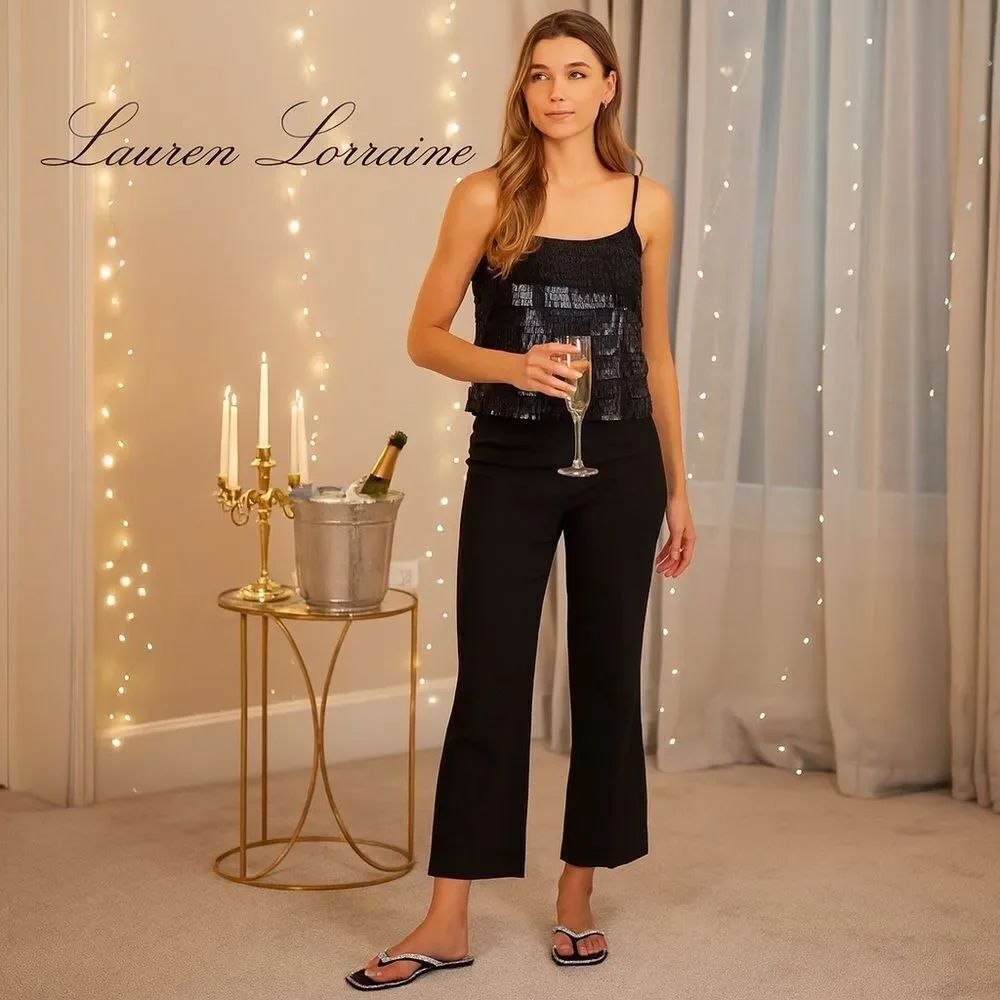 New Lauren Lorraine Women’s “Tampa” Black Rhinestone Thong Sandals 7